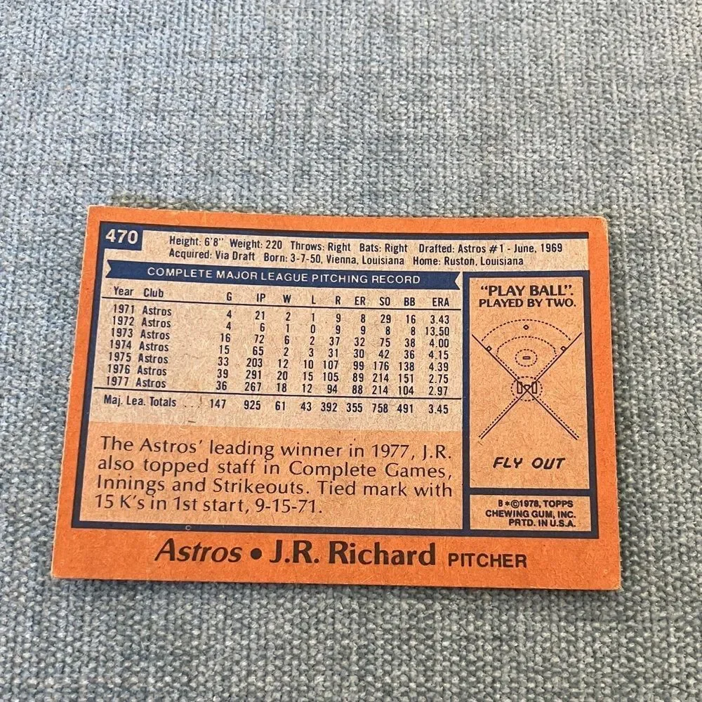 1978 Topps Houston Astros Baseball Card Trading Card
